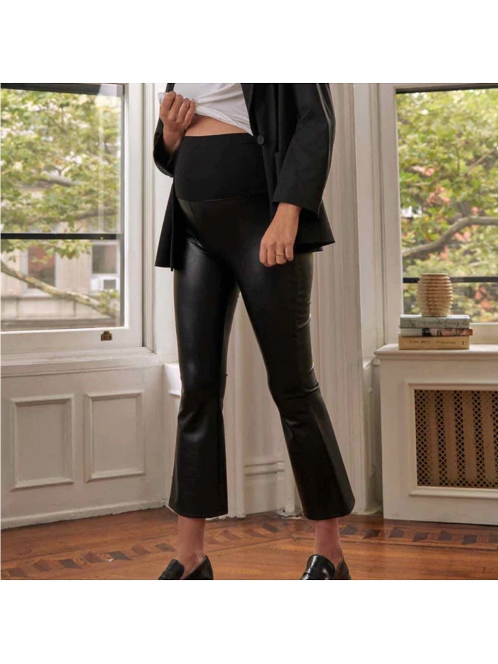 HATCH  Maternity The Vegan Stretch Black Leather Crop Flare Leg Pull on Pants M